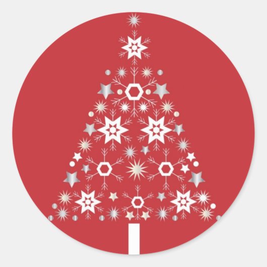 Kerstboom op rode achtergrond ronde sticker (Voorkant)