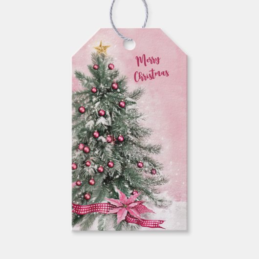 Kerstboom op Roze Cadeaulabel (Voorkant)