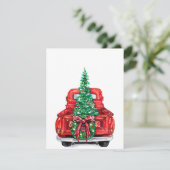 Kerstboom op vrachtwagen feestdagenkaart (Staand voorkant)