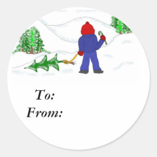 Kerstboom ophalen ronde sticker