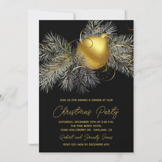 Kerstboom Ornament Black Party Invite (Voorkant)