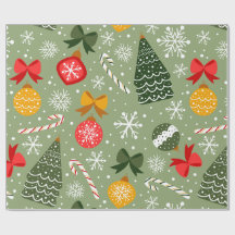 Kerstboom & Ornamenten Saliegroen Patroon