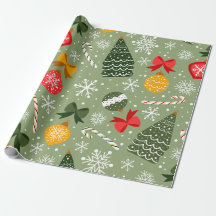 Kerstboom & Ornamenten Saliegroen Patroon 