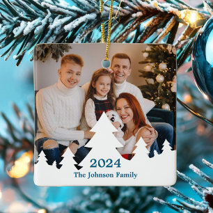 Kerstboom Overlay Familiefoto Custom 2024 Keramisch Ornament