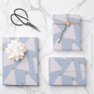 Kerstboom patroon blauw inpakpapier vel