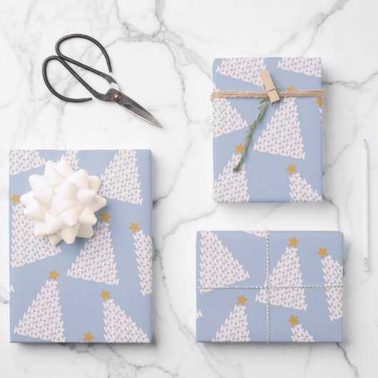Kerstboom patroon blauw inpakpapier vel (Voorkant)