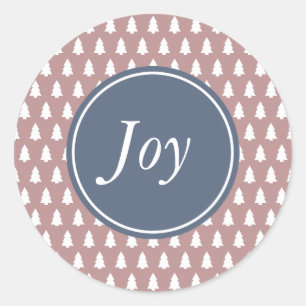 Kerstboom Patroon Blauw Wit Paars Roos Ronde Sticker