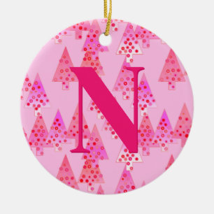 Kerstboom patroon, pastel roze gepersonaliseerd keramisch ornament