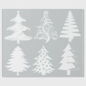 Kerstboom patroon zilver wit cadeaupapier (Vlak)