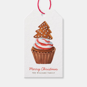 Kerstboom & Pepermunt Cupcake Cadeaulabel