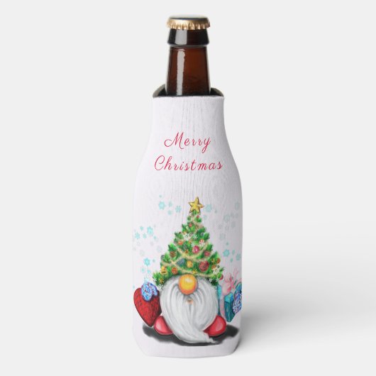 Kerstboom Pet Gnome met Gift Bottle Cooler (Fles Voorkant)