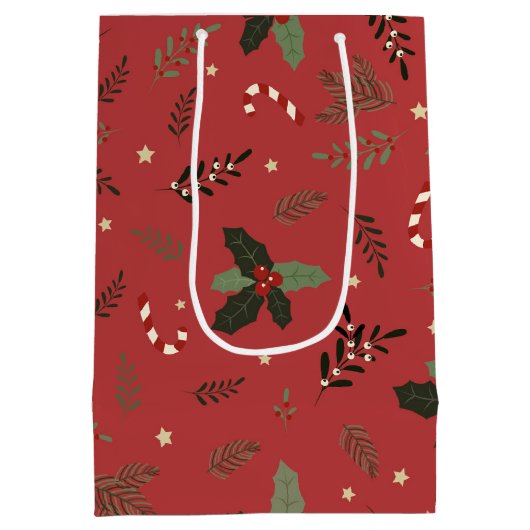 Kerstboom Pine Branch Holly Berry Mistletoe Medium Cadeauzakje (Achterkant)