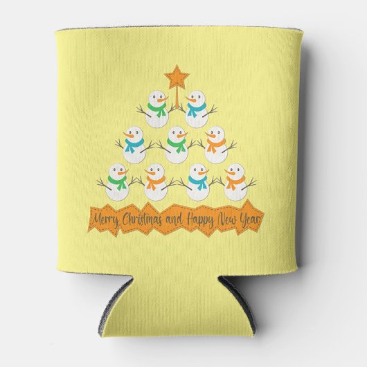 Kerstboom piramide gemaakt van Kerstmis sneeuwpopp Blikjeskoeler (Voorkant)