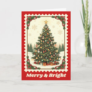 Kerstboom Postzegel Merry & Bright Feestdagen Kaart