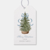 Kerstboom Preppy Bow Blue Christmas Cadeaulabel (Voorkant)