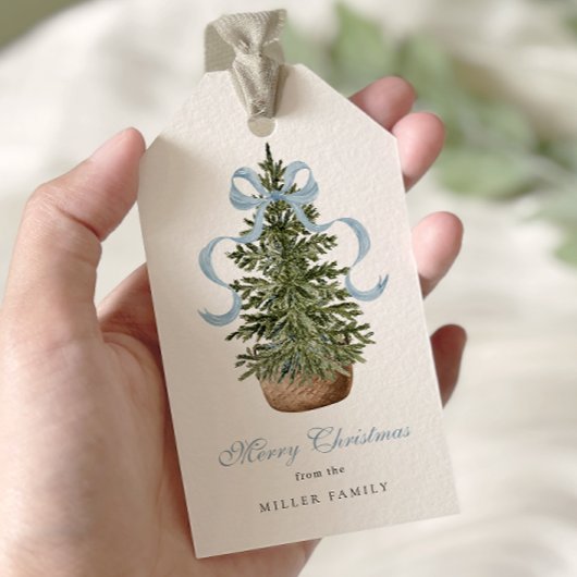 Kerstboom Preppy Bow Blue Christmas Cadeaulabel