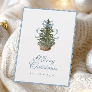 Kerstboom Preppy Strik Blauwe Kerst Feestdagenkaart
