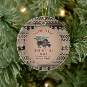 kerstboom Ranch Santa Buffalo Burlap Keramisch Ornament