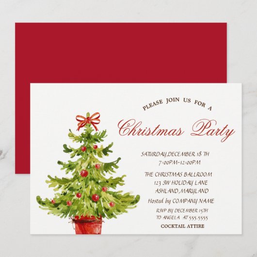 Kerstboom, Red Corporate Kerstparty Kaart (Voorkant / Achterkant)
