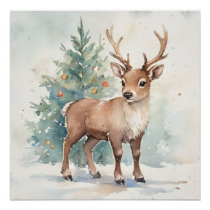 Kerstboom rendier knus Kerstmis Muur Kunst Perfect Poster