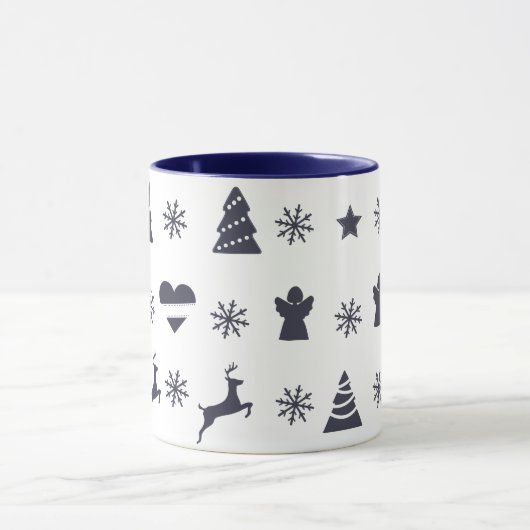 Kerstboom, rendieren, engelen en sneeuw mok (Midden)