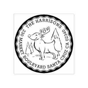 Kerstboom & rendieren Rond retouradres Rubberstempel