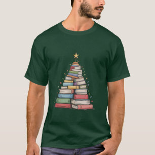 Kerstboom Retro Boekenwurm Bibliotheek T-shirt