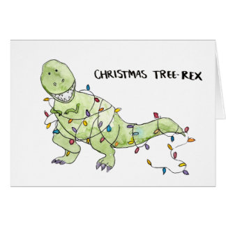 Kerstboom-Rex Grappige Kerst Waterverf Kaart