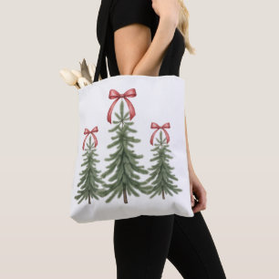 Kerstboom Rode Boog Retro Prettig Kerstmis Kerstmi Draagtas