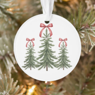 Kerstboom Rode Boog Retro Prettig Kerstmis Kerstmi Ornament