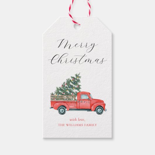 Kerstboom & Rode Truck Prettig Kerstfeest Cadeaulabel (Voorkant)