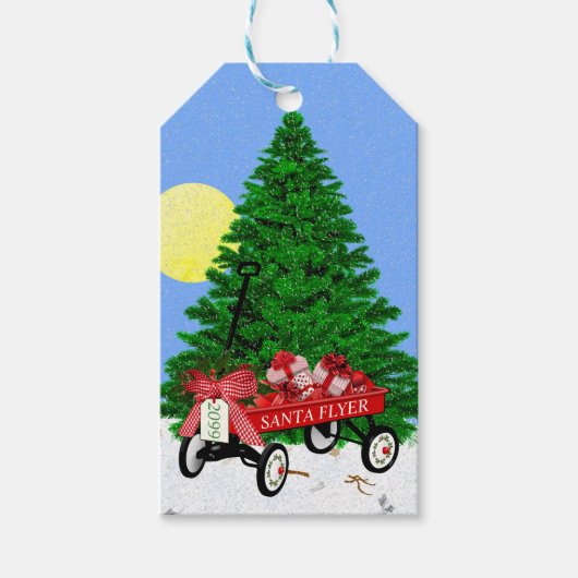 Kerstboom Rode Wagon Cadeaus Gift Labels Cadeaulabel (Voorkant)