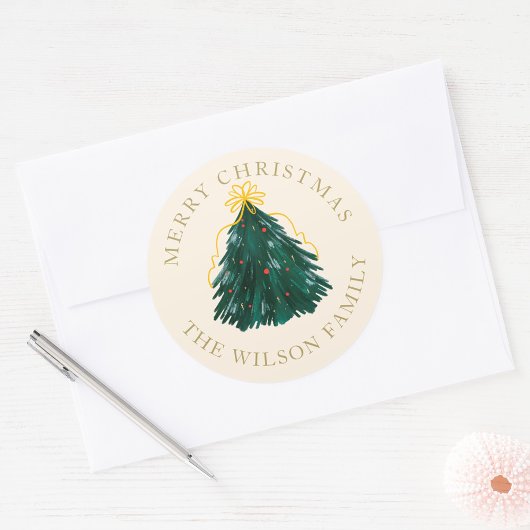 “Kerstboom Ronde Sticker | Gepersonaliseerd 