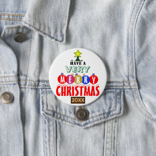 Kerstboom Rood Blauw Gouden Ornamenten Ronde Button 7,6 Cm