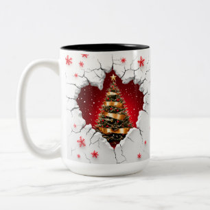 Kerstboom, rood en goud - Zwart interieur Tweekleurige Koffiemok