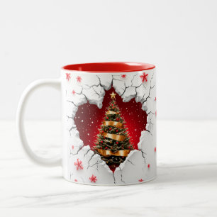 Kerstboom, rood en goud - Zwart interieur Tweekleurige Koffiemok