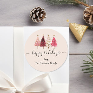 Kerstboom Rood Roze Blush Beige Aangepast Ronde Sticker