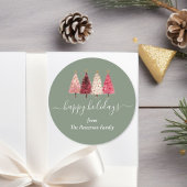 Kerstboom Rood Roze Groen Custom Ronde Sticker