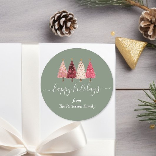 Kerstboom Rood Roze Groen Custom Ronde Sticker