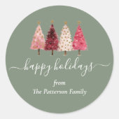 Kerstboom Rood Roze Groen Custom Ronde Sticker (Voorkant)