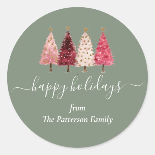 Kerstboom Rood Roze Groen Custom Ronde Sticker (Voorkant)