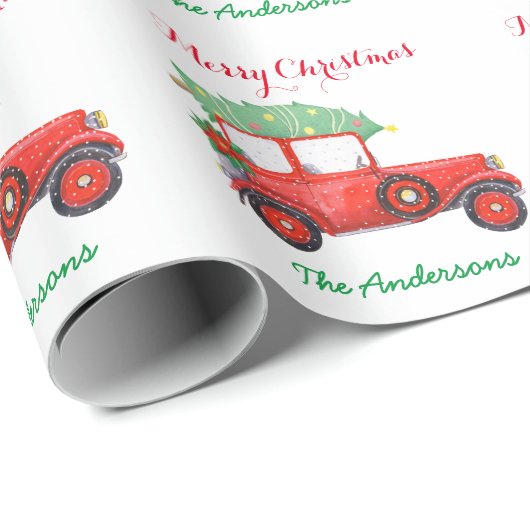 Kerstboom Rood Vrachtwagenpark Verpakkingspapier Cadeaupapier (Rol Hoek)