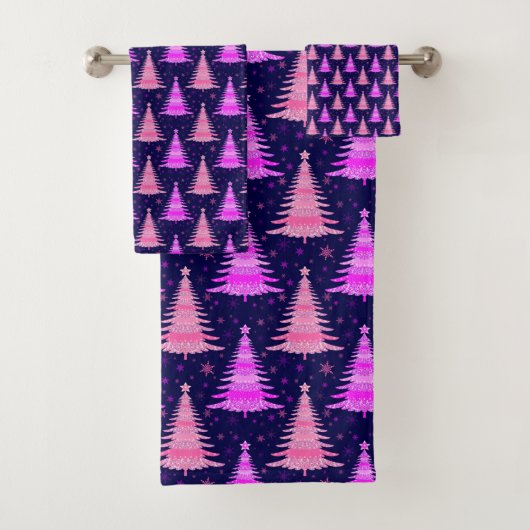 Kerstboom Roze Blauw Patroonontwerp Bad Handdoek (Insitu)