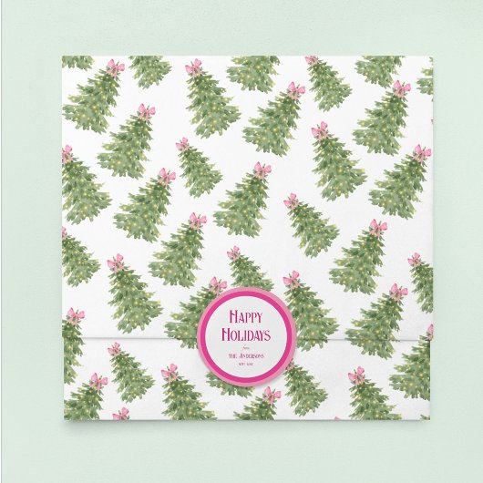 Kerstboom & Roze Bow Holiday Tissue Papier