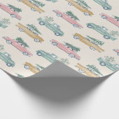 Kerstboom Roze Gouden Retro Vrachtwagen Cadeaupapier (Hoek)