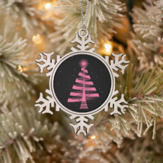 Kerstboom Roze Nachthemel Sterren Winter Kerstmis Tin Sneeuwvlok Ornament