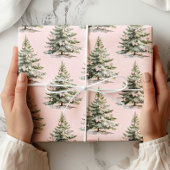 Kerstboom roze strik inpakpapier