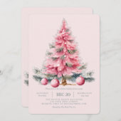 Kerstboom Roze Vakantie diner uitnodiging (Voorkant / Achterkant)