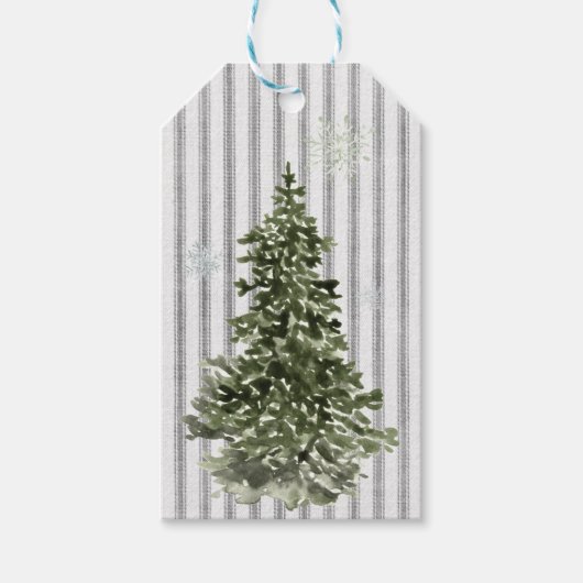 Kerstboom rustieke Ticking Streep Cadeaulabel (Voorkant)