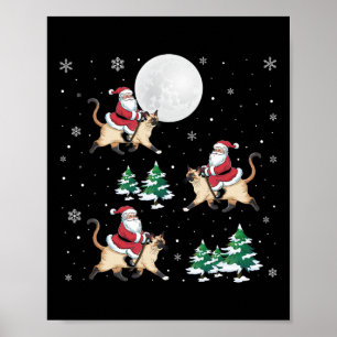 Kerstboom Santa Riding Siamese kat Grappige Kerstm Poster